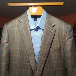 Hickey Freeman Men's WindowPane 2Btn/2Vent Tan Sport Jacket Size 46L "Sold As Is